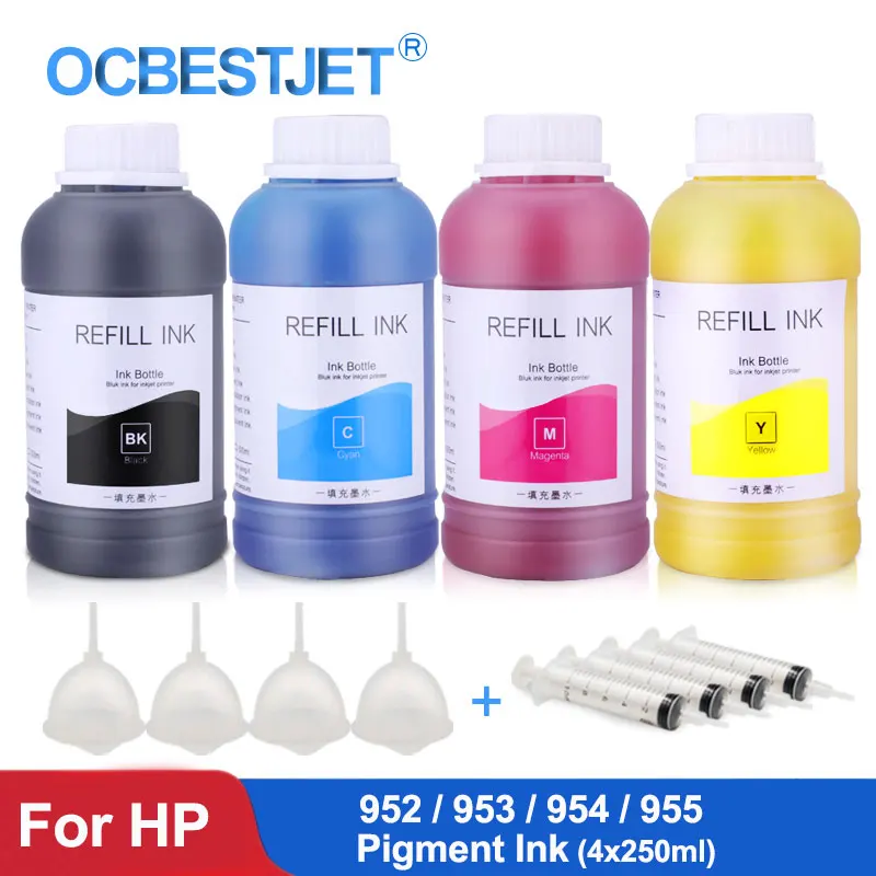 4x250ml Pigment Ink Bottle For Hp Officejet 7740 8210 8710 8720 8725
