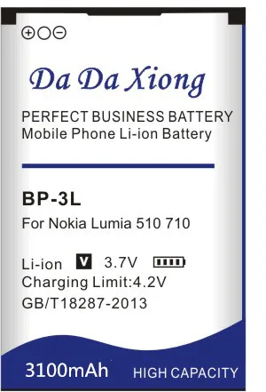 Da Xiong 3100mAh BP3L BP 3L аккумулятор для Nokia Lumia 710 510 603 610C 900 303 610 3030 505|battery for|battery for nokia2800mah