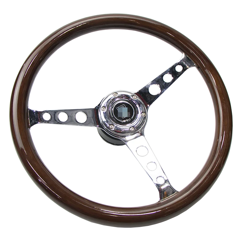 Steering wheel Универсальный 15 дюймов Автомобильный руль Классический Цельный деревянный серебряный спицы модифицированный гоночный руль с базовым адаптером qiuck release - Цвет: Steering wheel