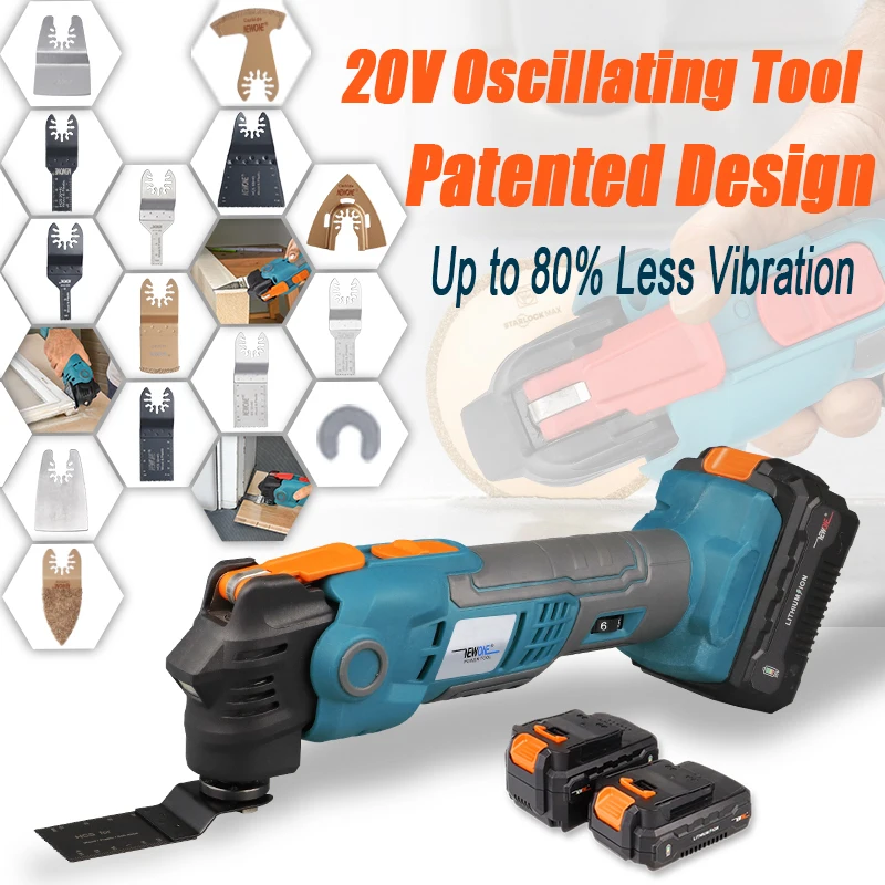 NEWONE 20V Li-ion Cordless Quickchange Oscillating Tool Anti-Vibration Patented Design Electric Trimmer Renovator Quick-release