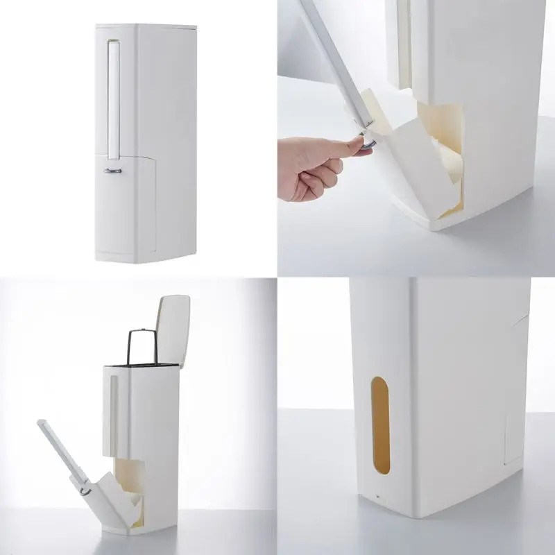 

Toilet Brush Trash Can Set, Narrow Slit Hidden, Seam With Bracket Cans Garbage Bucket Bag Dispenser