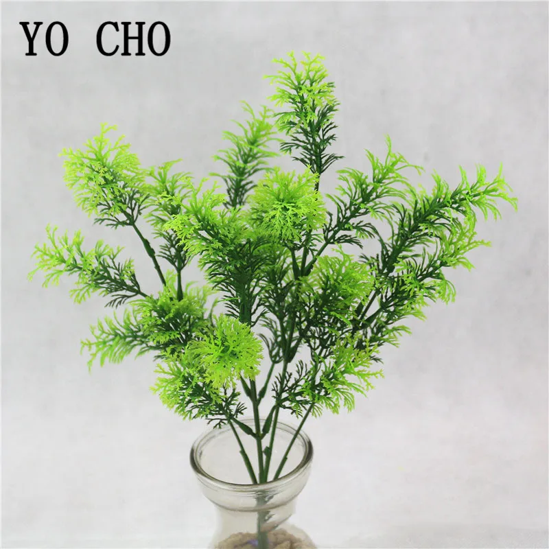 YO CHO Artificial Plants Plastic Twigs Green Grass Fake Plants Twigs Leaves Grass Flower Arrangement Wedding Party Home Decor - Image 2