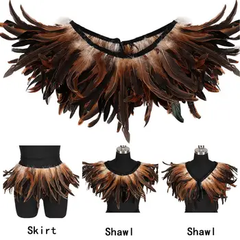 

Harajuku Feather Collar Shawl Neck Bondage Belt Adjust Body Cage Feather Harness Ribbon Strappy Burning Art Dance Skirt Wear