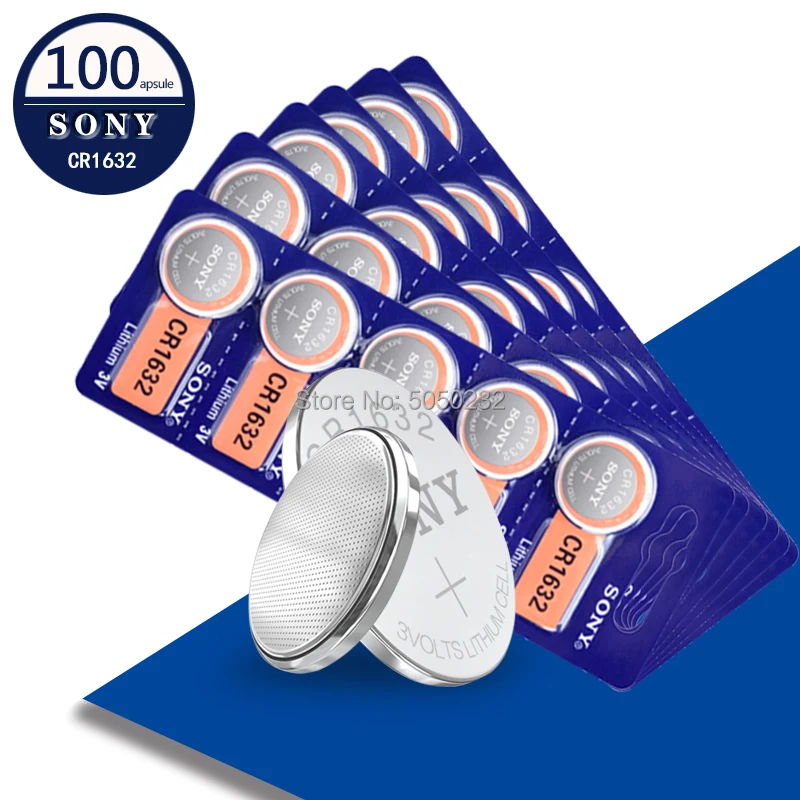 SONY 100 шт. cr1632 3v батарея таблеточного типа BR1632 ECR1632 DL1632 KCR1632 LM1632 KL16324pc cr1632 3v кнопочная ячейка монета батареи