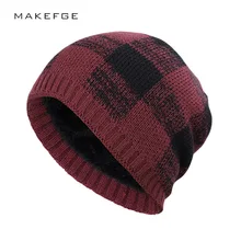 Новая мужская зимняя шапка, шарф в клетку, мужская и женская хлопковая шапка, уличная теплая плюс бархатная Толстая вязаная шапка, шарф, Повседневная шапка