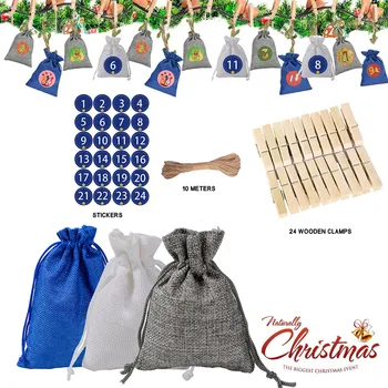 

Christmas Pattern Candy Bag 1-24 Advent Bag Hanging Candy Gift Sacks Pouch with Clips Stickers Rope Home Christmas Decoration