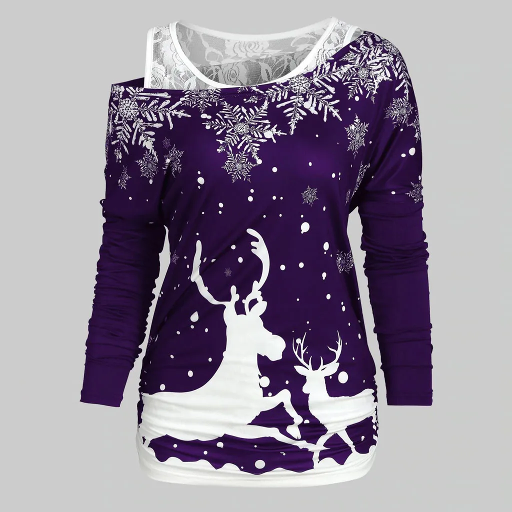 Футболка для женщин одежда размера плюс с косой шеей Camiseta Mujer Harajuku рисунком лося