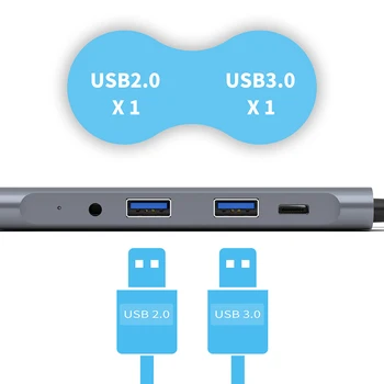 

Type-C to HDMI Hub 60W PD 5 in 1 USB 2.0 3.0 Audio USB-C Portable for Home Office FKU66
