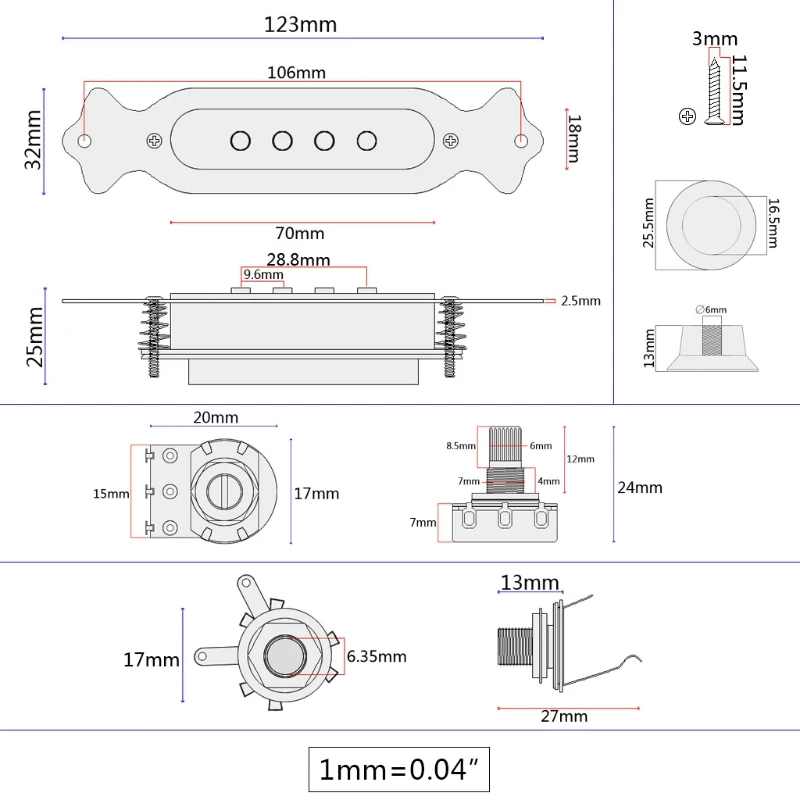 OOTDTY Soundhole Prewired активный пикап 4 струны для сигары коробка гитары Запчасти Аксессуары