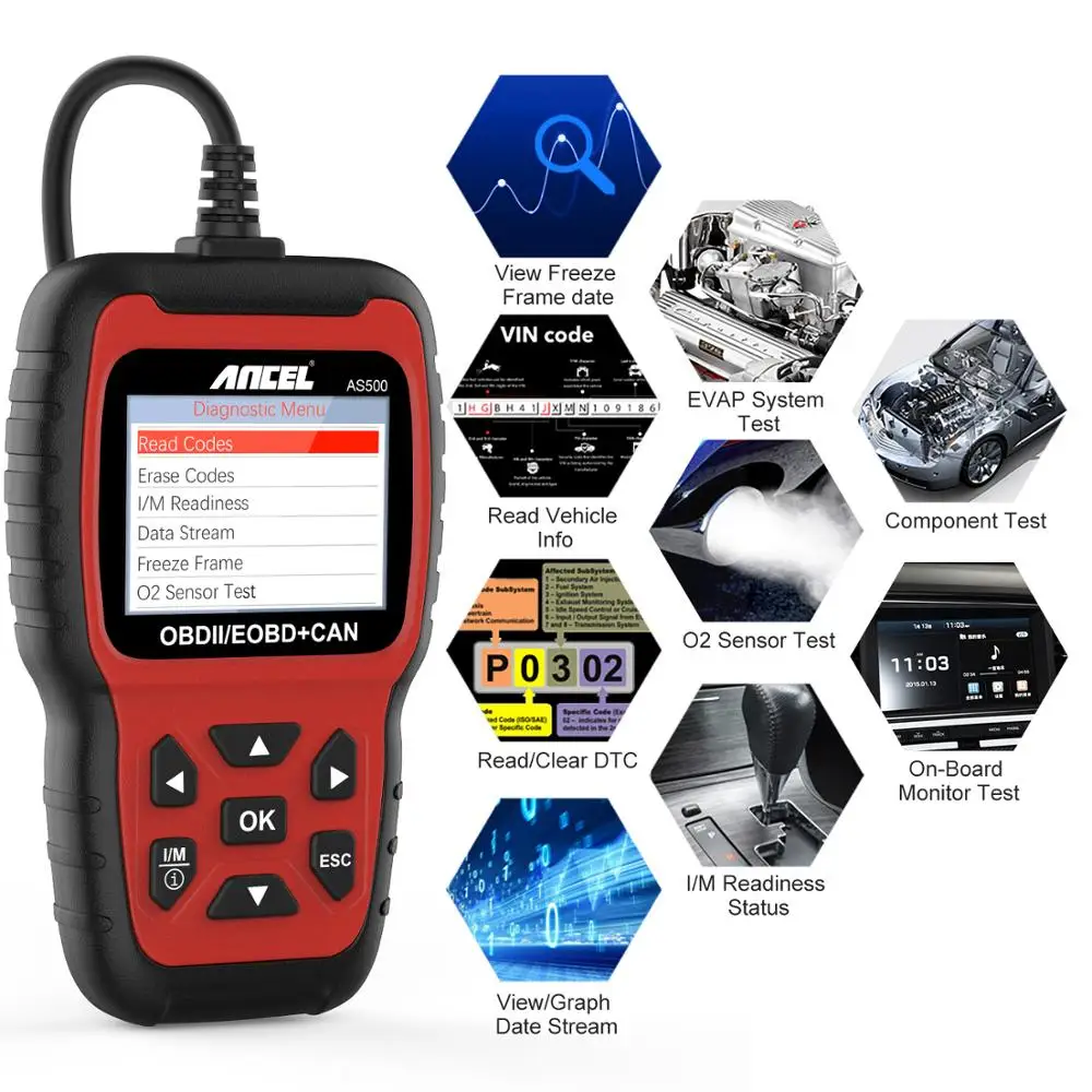 Ancel AS500 OBD2 автомобильный сканер диагностический инструмент кодовый считыватель