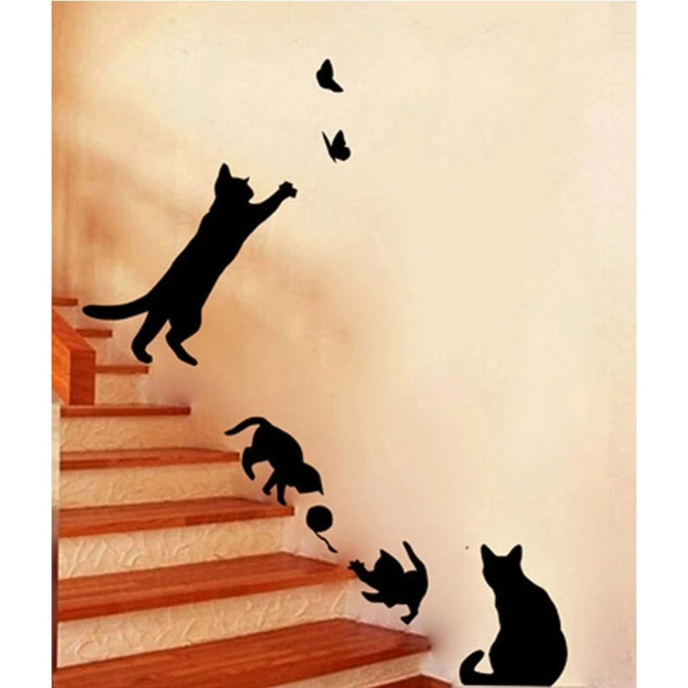 Creativo gatito etiqueta de la pared de decoración del hogar, cocina en la habitación de decoración de la habitación de los niños porche de PVC adhesivos Peel & Stick pared Paster