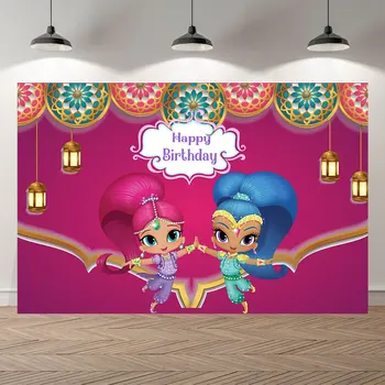 

SeekPro princess Shimmer and Shine Photography Backdrop For Girls baby Customized Birthday Party Backgrounds For Photo Studio