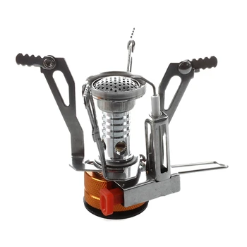 

Outdoor Picnic Gas Burner Portable Camping Mini Steel Stove Case gold and silver