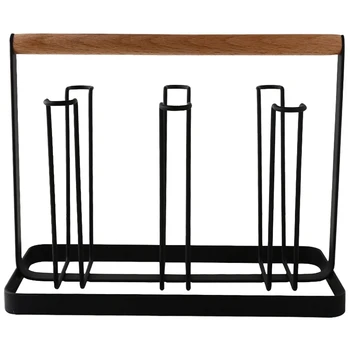 

Cup Drying Rack Stand, 6 Cup Metal Drainer Holder Rack Non-Slip Mugs Cups Organizer with Wood Handle