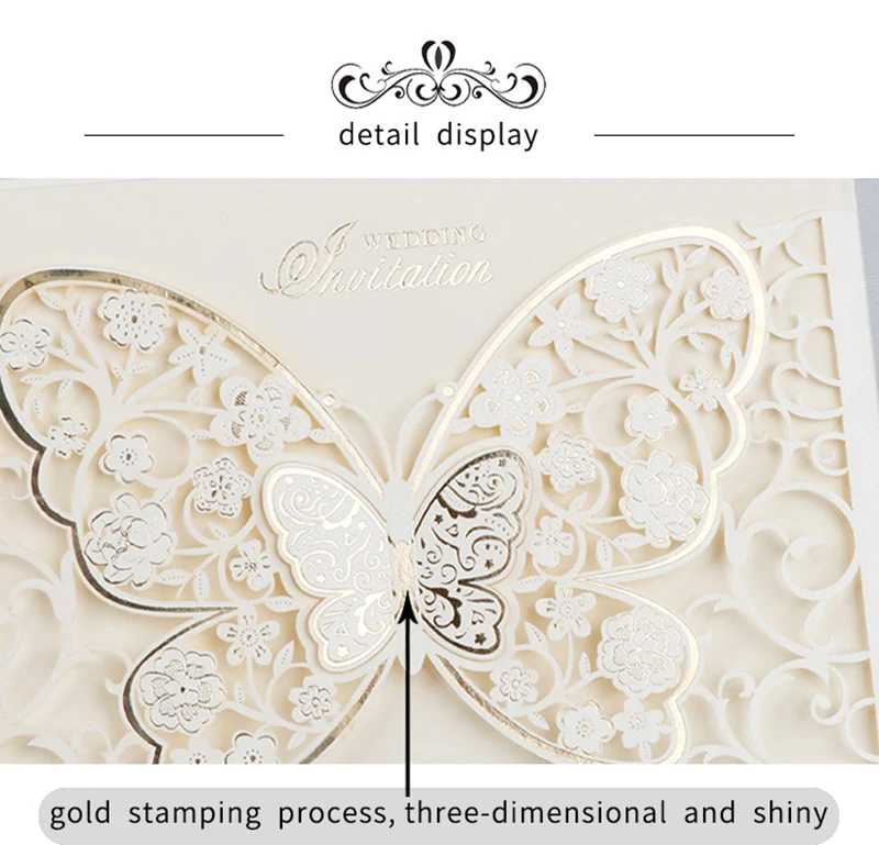 50pcs Butterfly Elegant Laser Cut Wedding Invitation Card Business Greeting Card Customized Wedding Decoration Party Supplies