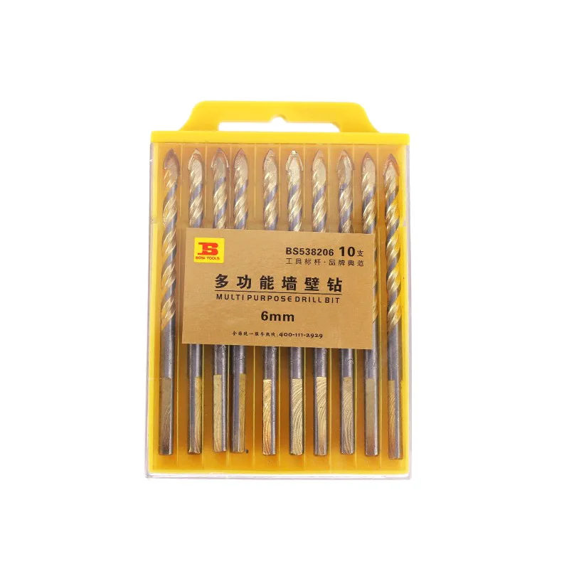 Free Shipping BOSI 10pc 6mm Multipurpose Spear Head Wall Ceramic Tile Glass Plastic Wood Hole Drill Bits