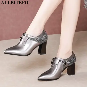 

ALLBITEFO genuine leather+Sequins barnd high heels party women shoes women high heel shoes office ladies shoes women heels