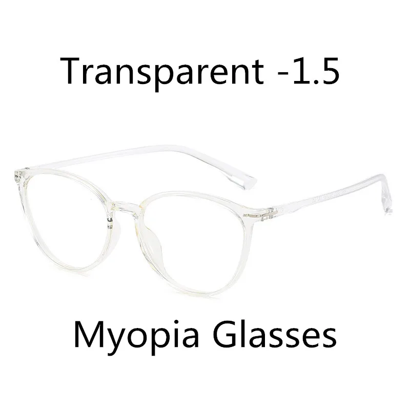 Transparent -1.5 Elbru ультралегкие TR90 очки для близорукости женские ретро очки с полной оправой готовые близорукие очки по рецепту с-0.5to-6,0 - Цвет оправы: Transparent -1.5