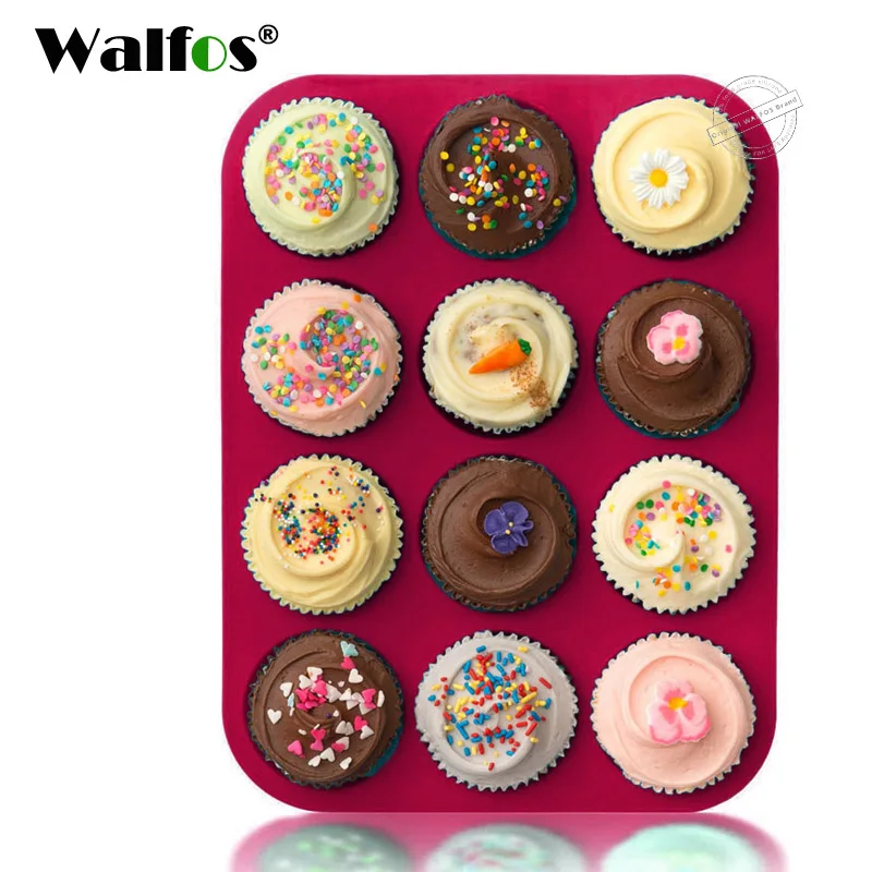 Walfos Silicone Muffin Pan Set - Regular 12 Cups Silicone Muffin Pan and  Mini 24 Cups Cupcake Pan - BPA Free and Dishwasher Safe, Great for Making
