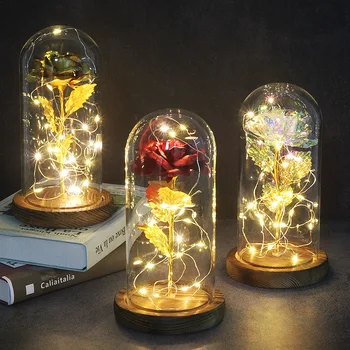 

Dorp Mother's Day Gift Beauty And The Beast Red Rose In Flask A Glass Dome For Valentines Day Gift Rose Lamps With Night Light