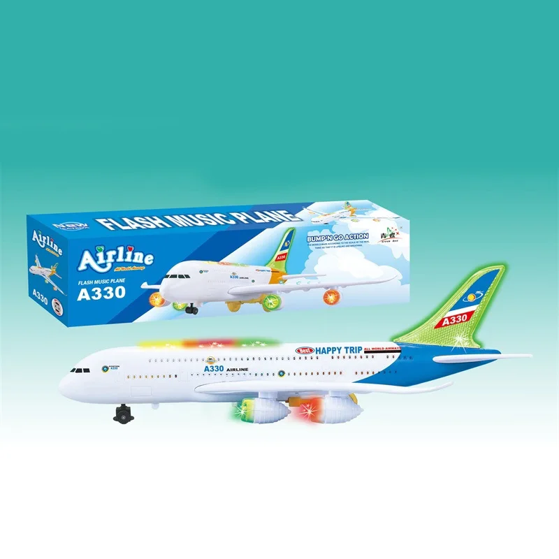 

Hot Selling Air Bus Electric Shining Music Airplane Universal Aircraft Children Model Plane Toy