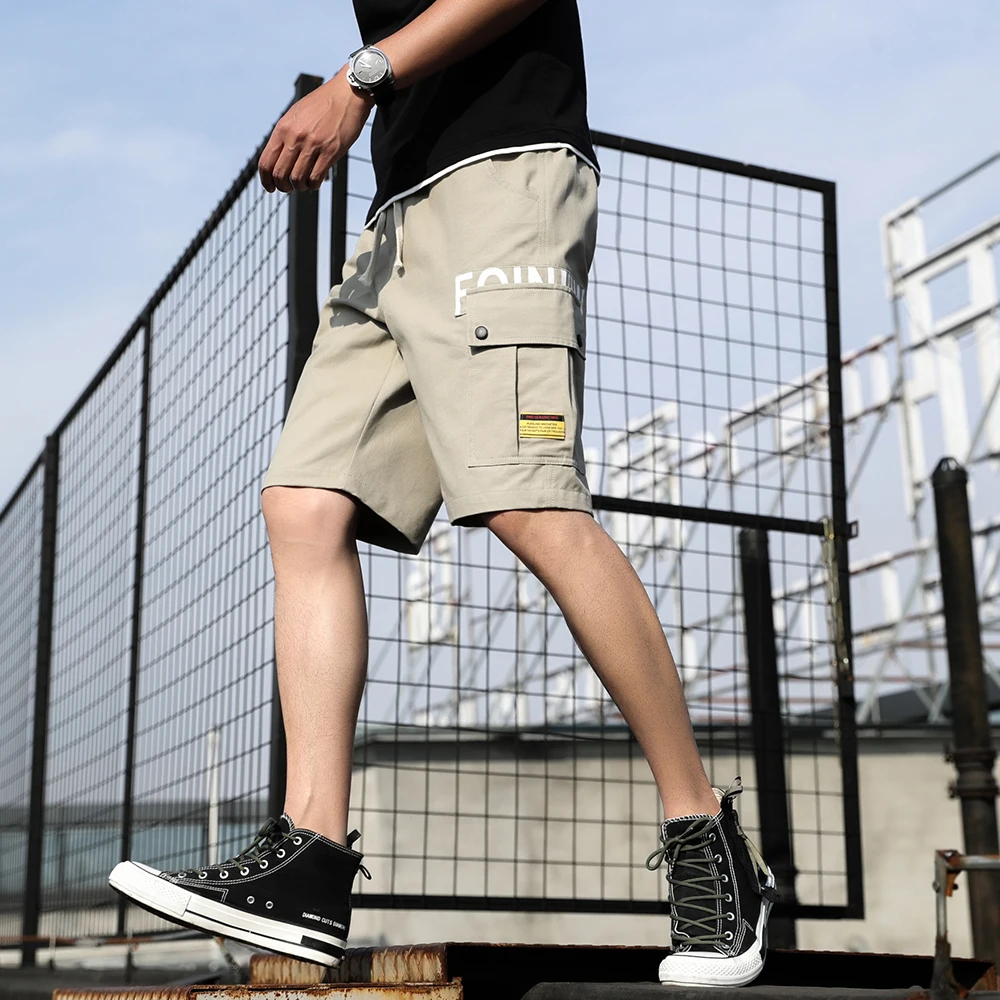 F_Gotal Men’s Casual Solid Color Drawstring Elastic Waist Cargo Pants Training Jogger Shorts Sweatpants Shorts for Men 