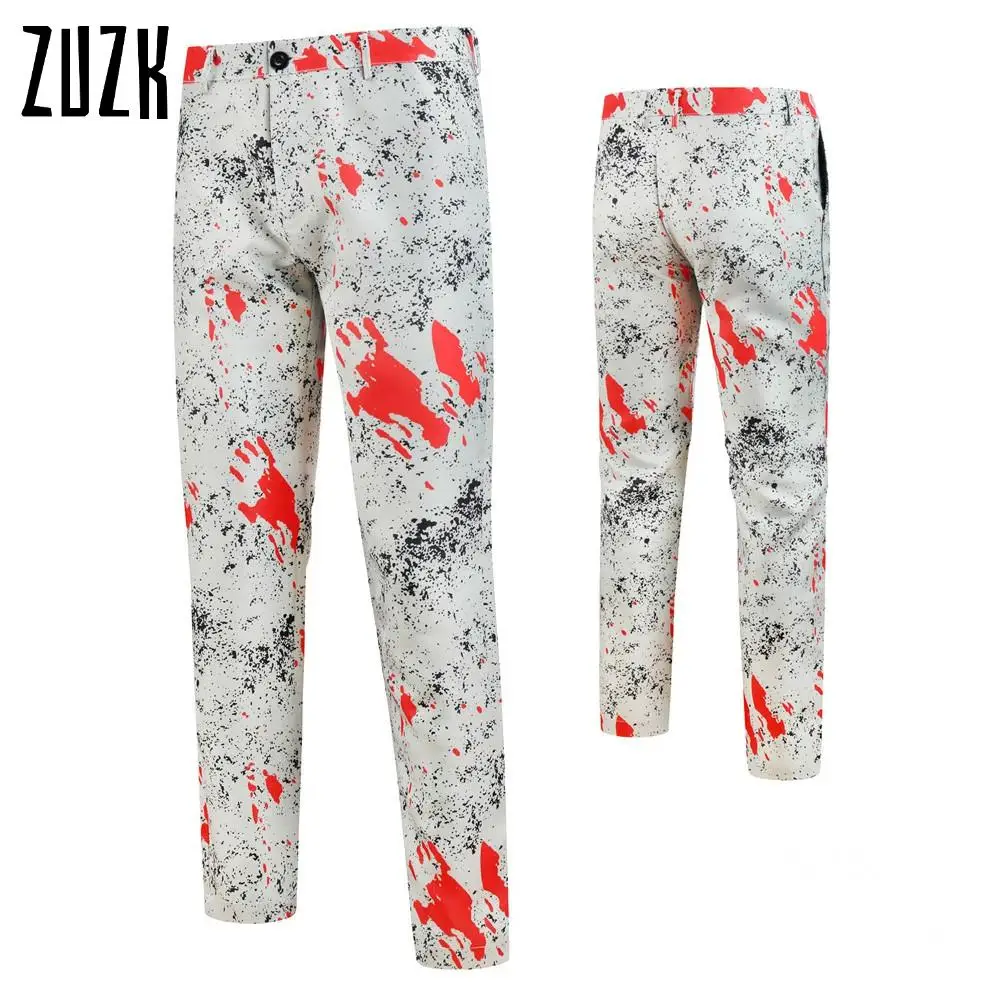 

Mens New Style Unique Printed Suit Pants White Casual Slim Printed Pants Men Perform Party Wedding Dress Pencil Trousers