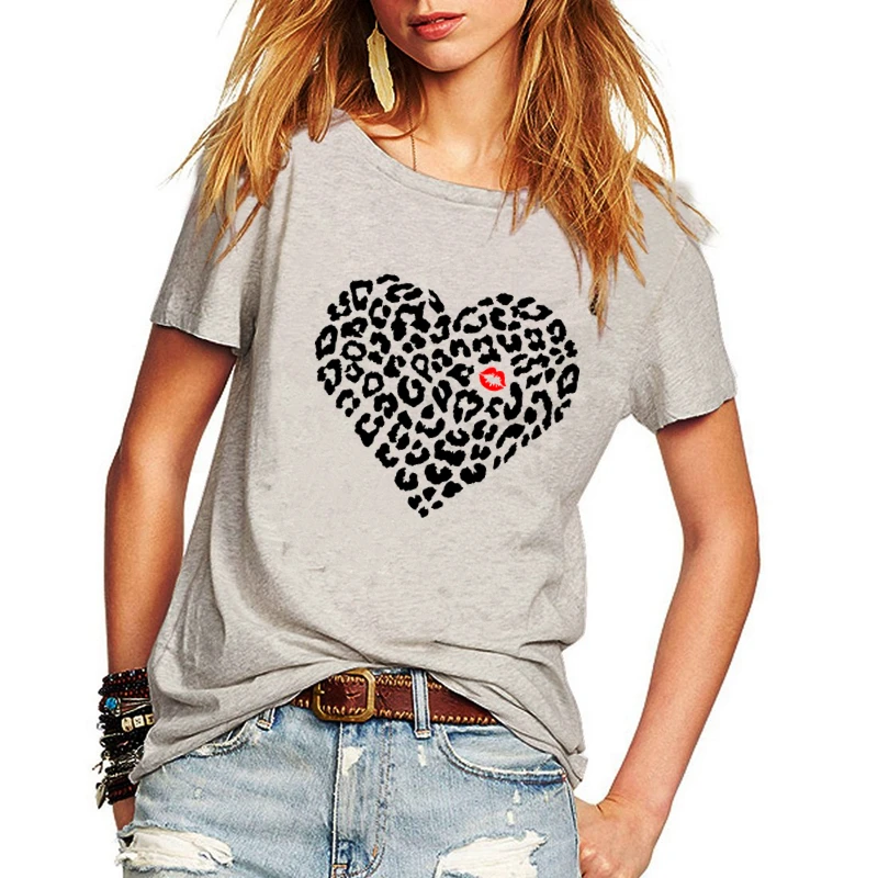 Women's t-shirt Lip Leopard Heart Funny Print T-shirts Summer Casual Hipster Short Sleeve Women Clothing HH1339