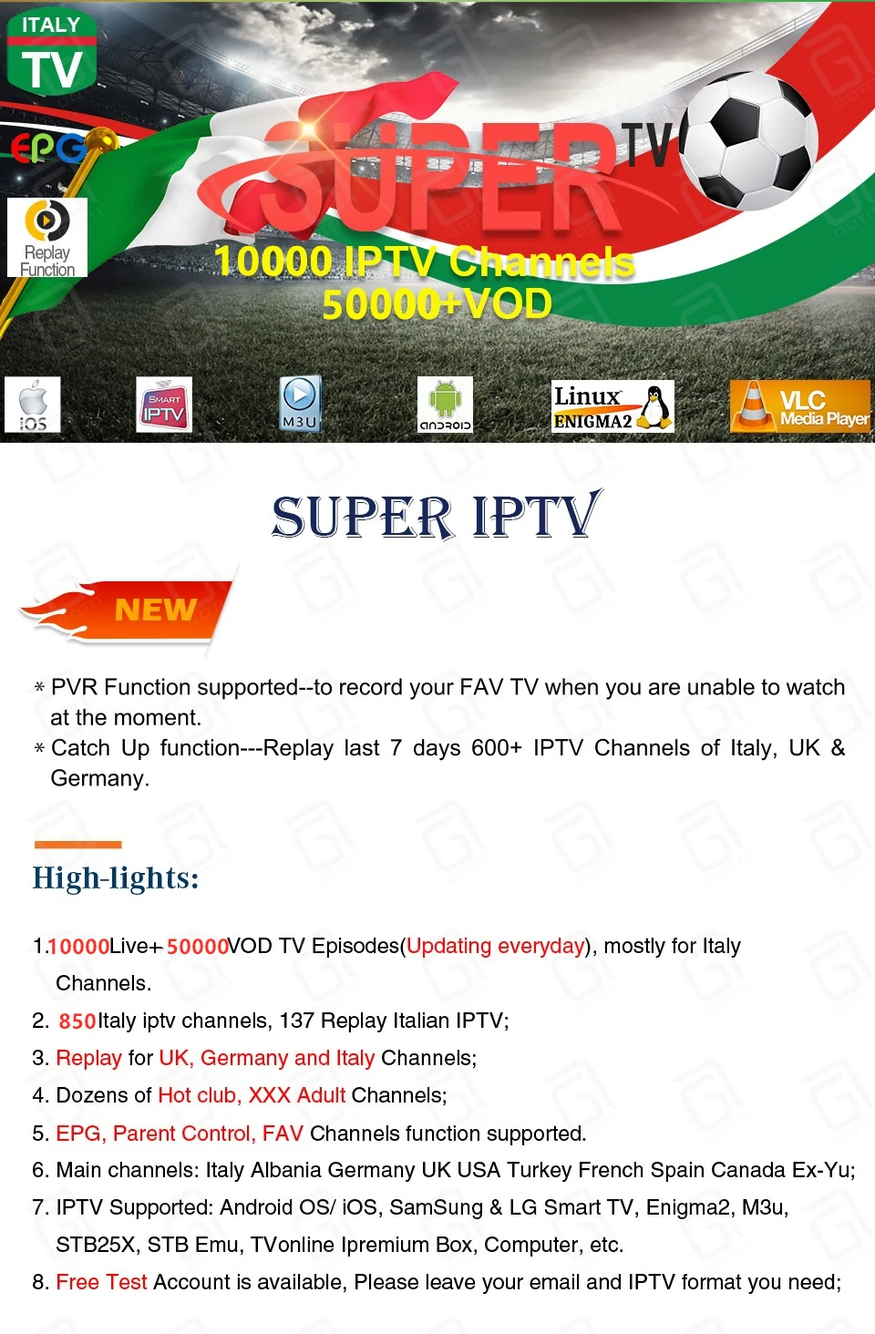 Супер Италия IPTV панель управления для IPTV реселлеров с кредитами содержит 10000+ Live& VOD Италия Германия Албания Турция для взрослых