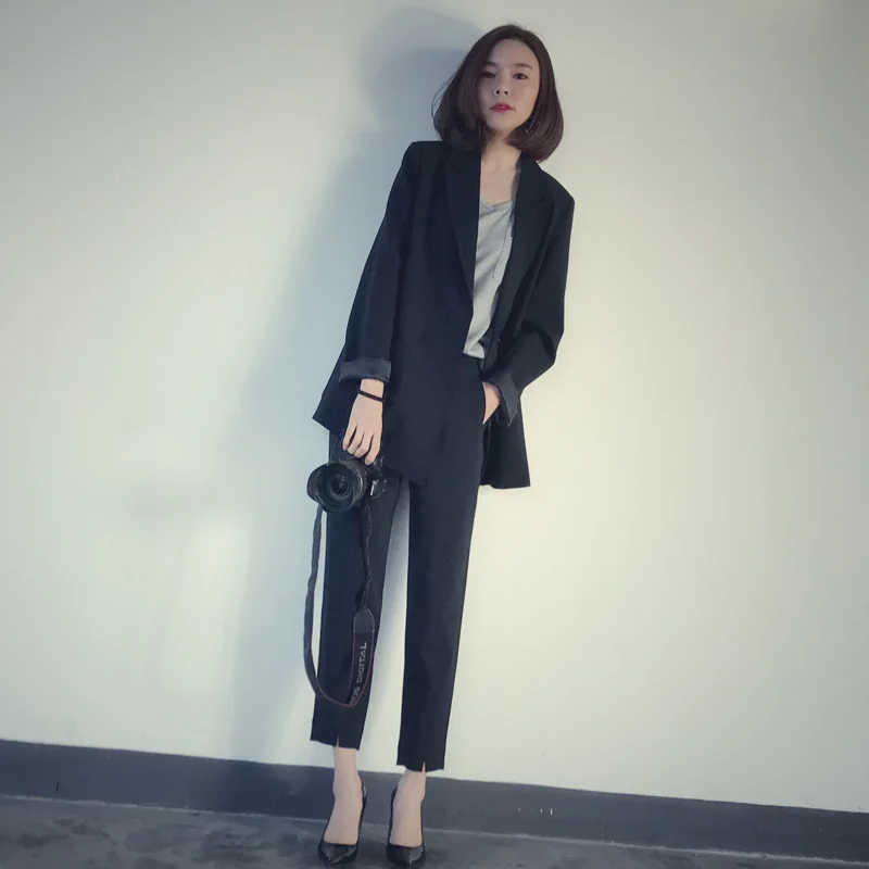 

2018 Spring New Style WOMEN'S Suit-Style Elegant Mid-length Business Small Suit Interview Leisure Suit Two-Piece Set