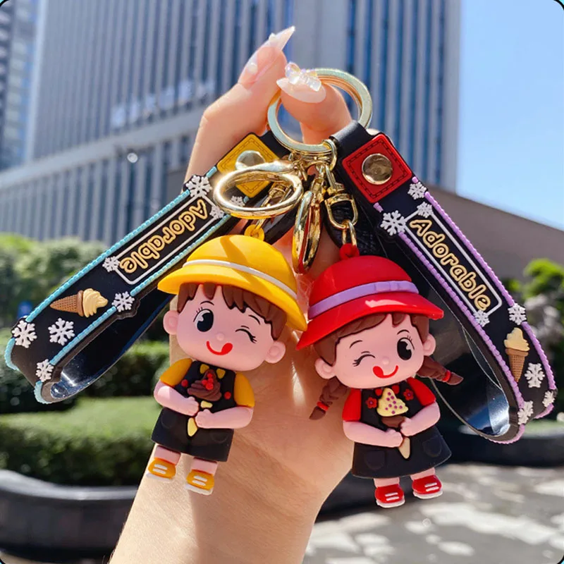 Cartoon Cute Double Ponytail Girl Eating Ice Cream Keyring Gifts Fashion  Cool Boy In Hat Couple Keychain Girl Bag Pendant Keyfob