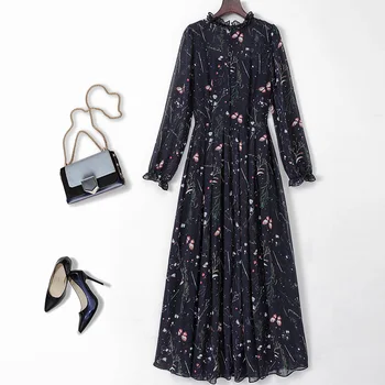 

Women Spring Summer Chiffon Long Fashion Floral Dress Elegant Plus Size Dresses Female Korean Vestido S11021 J4240