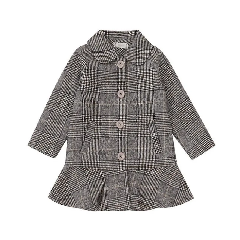 

DFXD New Teenager Girls Wool Coat Fashion 2019 Fall Winter Long Single-breasted Coat Plaid Ruffles Outwear 5-12Yrs Girls Clothes