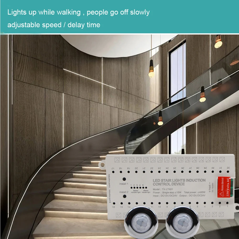 Automatic 32 Channels Stairway Lighting LED Motion Sensor Stair Light Controller Kit For Stairs Flexible Strip 12v 24v Easy Install I3543661970
