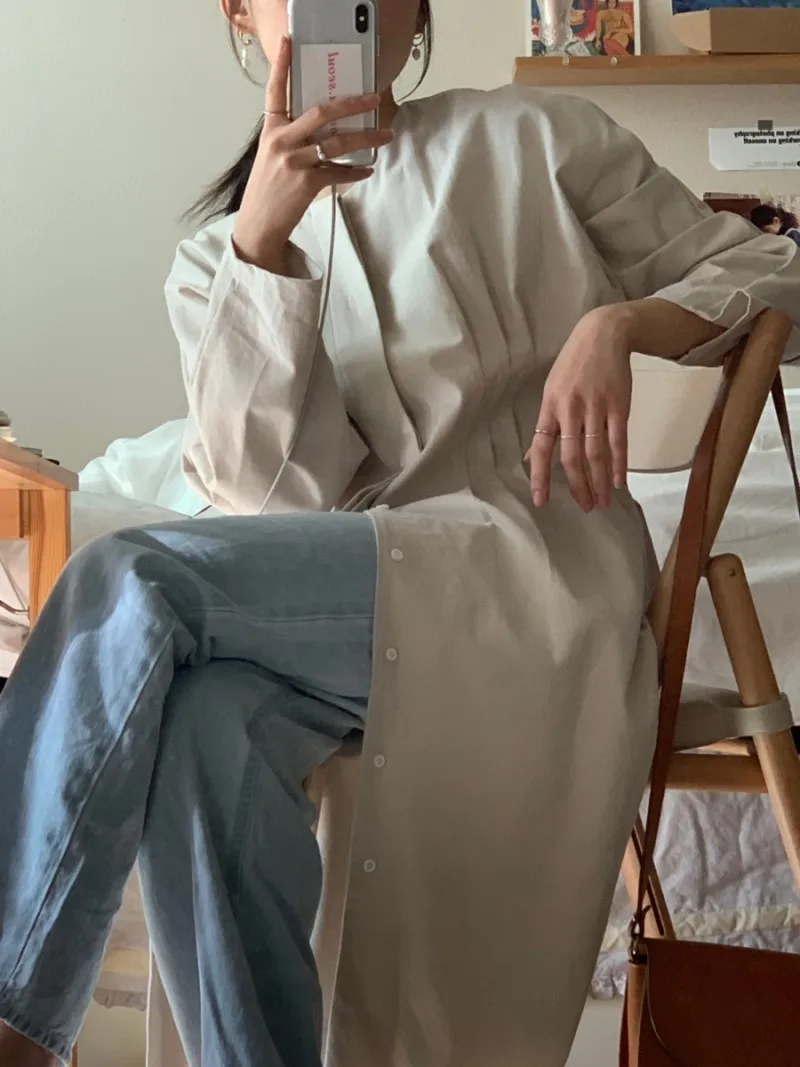 Женское осеннее Длинное Платье Винтажный Длинный Рукав свободный покрой Vestidos однобортная Туника сексуальное платье с v-образным вырезом и высокой талией в Корейском стиле элегантное