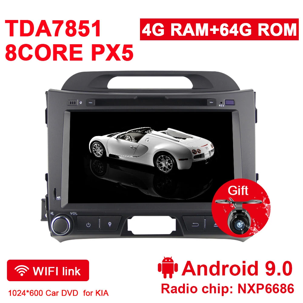 Eunavi 2din Android 9,0 автомобильный dvd для KIA sportage 2011 2012 2013 головное устройство gps навигация 2 din Автомобильный мультимедийный плеер, 4 ГБ, 64 ГБ - Цвет: Android 9.0 4G 64G