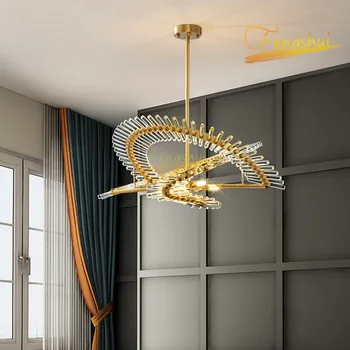 

Nordic Round Crystal Pendant Lamp Lighting Postmodern Golden Light Luxury LED Pendant Lights Attic Villa Living Room Hanginglamp