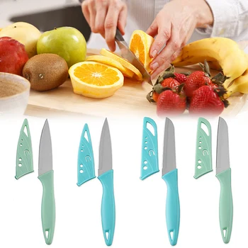 

Nordic Color Stainless Steel Fruit Knife Kitchen Vegetable Fruit Paring Knife With ABS Handle And Cover Kitchen Tools