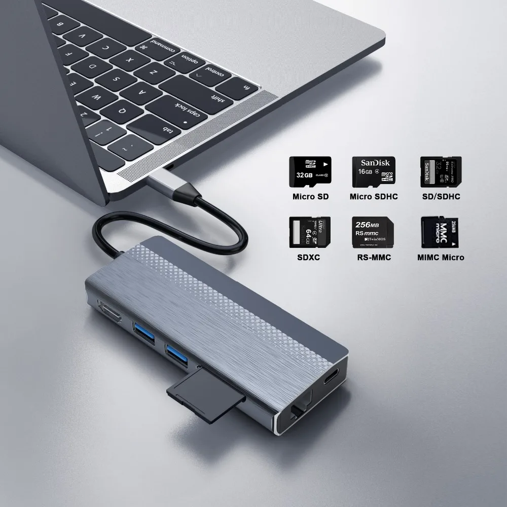 Usb-хаб 7 в 1 для мульти USB 3,0 4K HDMI 1000M USB-C PD Rj45 адаптер USB разветвитель SD/TF кардридер type C концентратор PD для MacBook