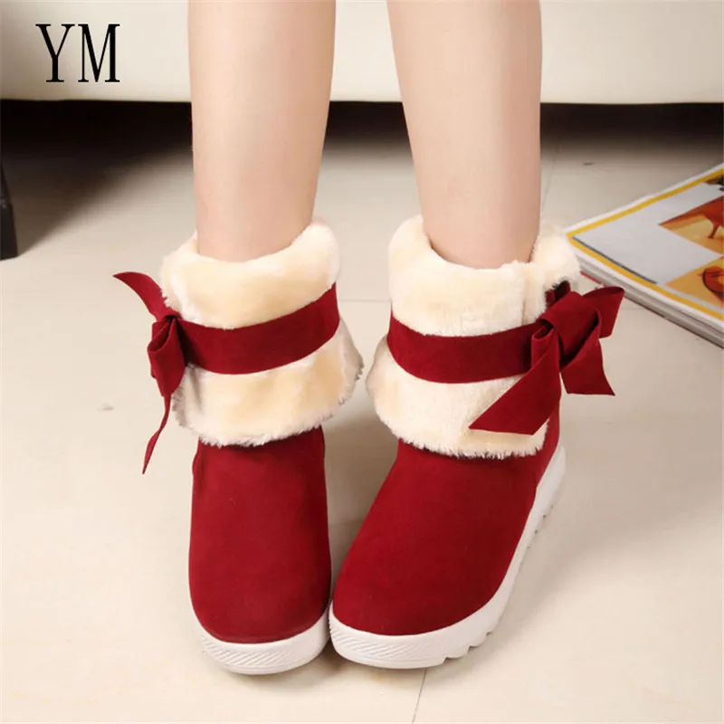 

Snow Boots 2019 Classic Heels suede Women Winter Boots Warm fur Plush Insole Ankle boots women shoes With Knot shoes