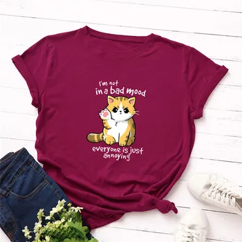 

Plus Size S-5XL Fashion Cat Print T Shirt Women Shirts 100%Cotton O Neck Short Sleeve Summer TShirt Tops Funny T Shirts