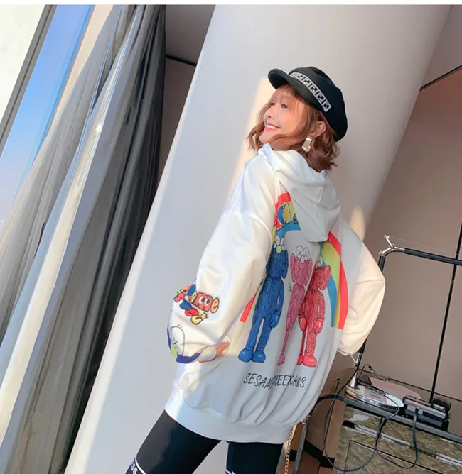 Women High Street Cartoon Sweatshirts Plus Size Loose Hooded Pullovers Casual Loose Jumper Clothes