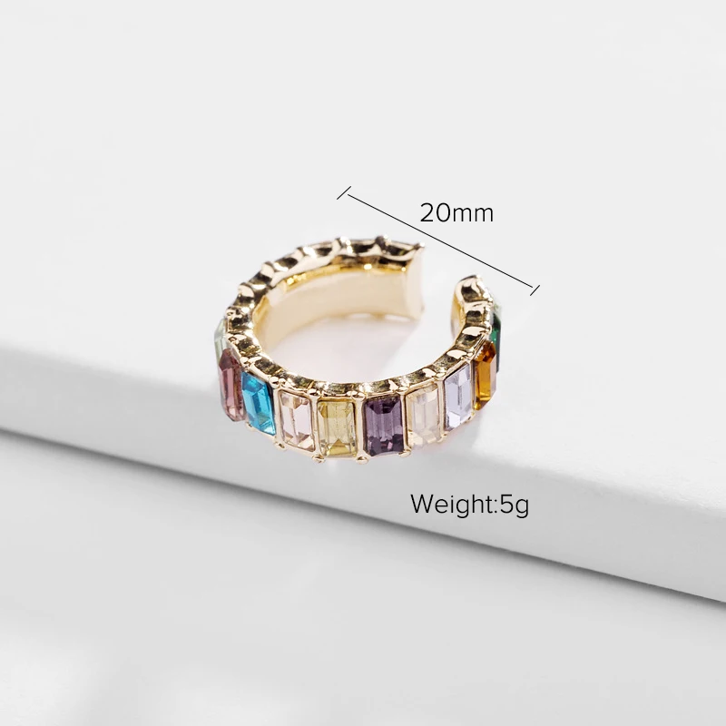 No.1 New trend rainbow bagutte earcuff jewelry T zircon ear cuff for women C shape no piercing nickel free clip on earrings - Окраска металла: No.1