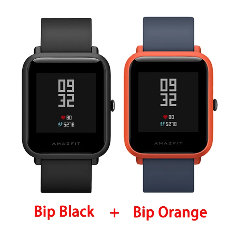 Умные часы Huami Amazfit Bip с глобальной версией, пульсометр, gps, глонесс, умные часы, 45 дней в режиме ожидания для телефона MI8 IOS - Цвет: Black add Orange