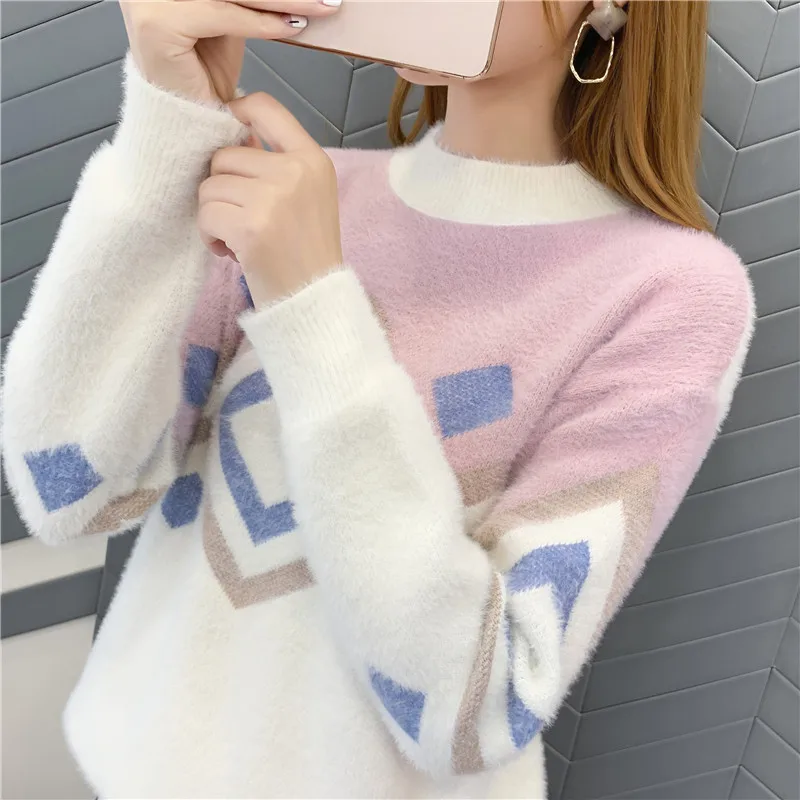 Blusas De Inverno Feminina, пончо, свитер, 9437 настоящая фотография, жаккардовый вязаный свитер с высоким воротником и рукавами 42- 2f, 6 рядов, 2 полки