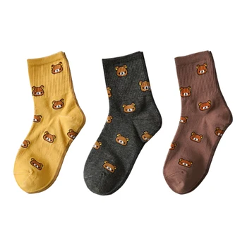 

1 Pair of Cute Cartoon Women's Pure Cotton Socks Cute and Fashionable Bear Five Colors Female Funny Kawaii Animal Sock