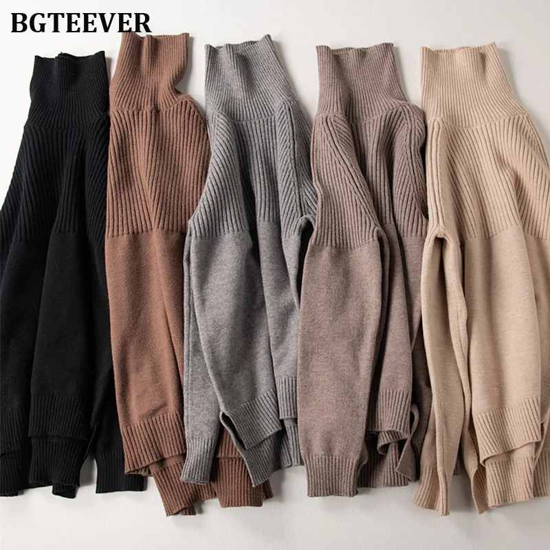 

BGTEEVER Vintage Thicken Striped Women Sweaters Autumn Winter Turtleneck Pullovers Jumpers Female Korean Knitted Tops femme 2019