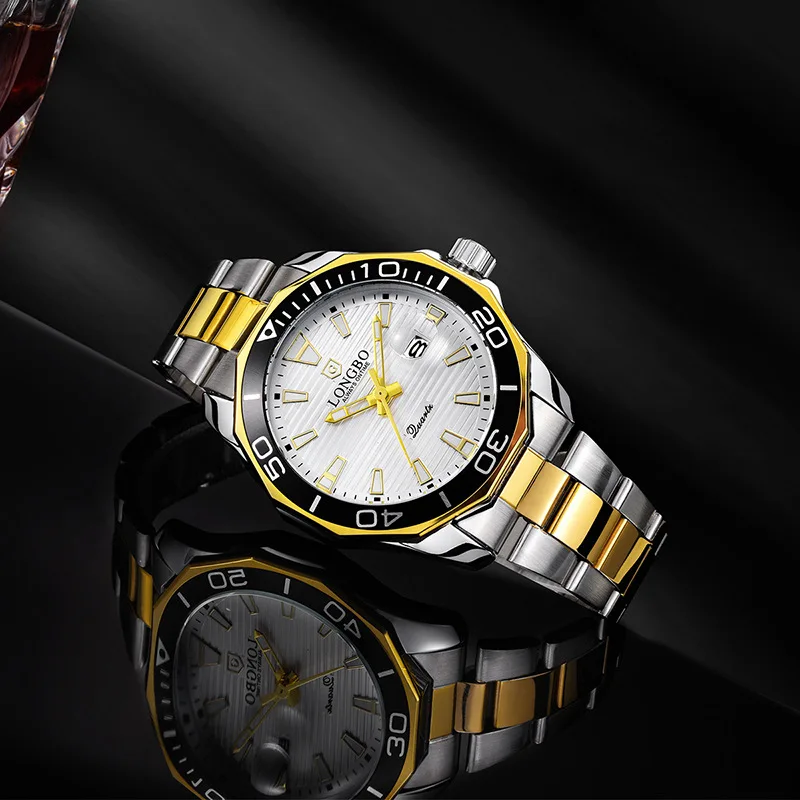 LONGBO мужские светящиеся повседневные кварцевые часы с календарем из нержавеющей стали с ремешком Бизнес водонепроницаемые взрывные мужские часы
