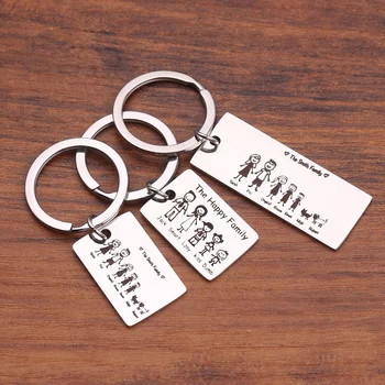 

Fashion Family Keychain Engraved The Happy Family Personalized Custom Family Name For Parents Family Member Gift Key Ring