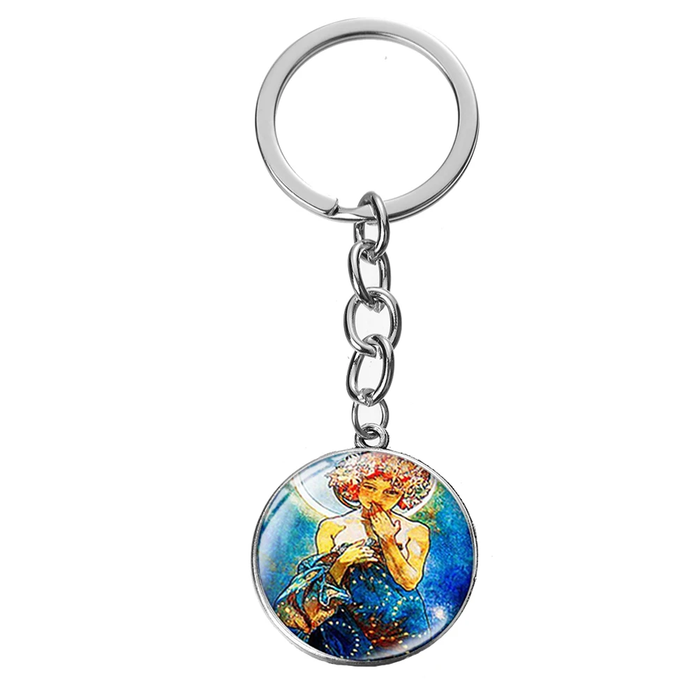 Style 24 SONGDA Alphonse Mucha aestetism брелок стиль Стиль модерн символ стекло кристалл серебряный брелок уникальная сумка с феей Шарм Кулон - Цвет: Style 24